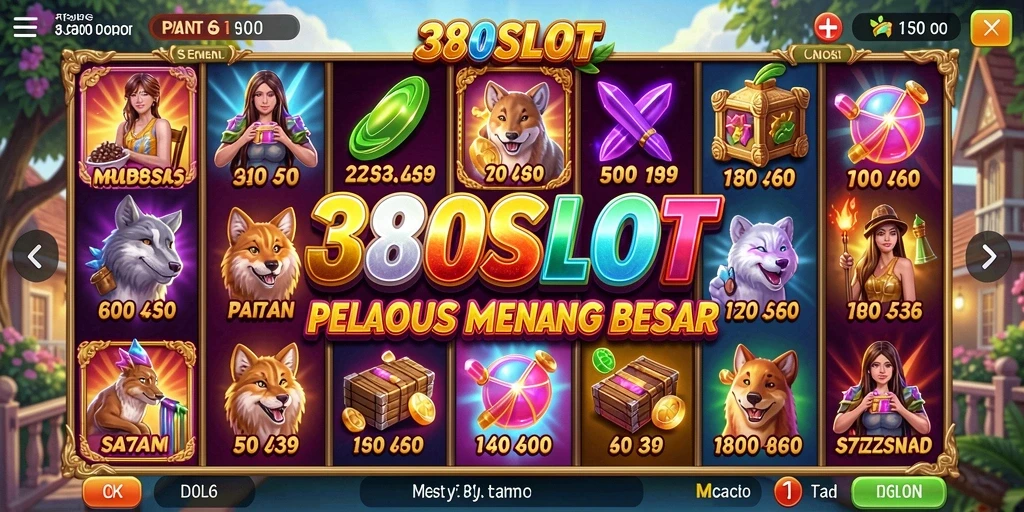 Tampilan utama gameplay 380SLOT dengan gulungan penuh aksi slot.